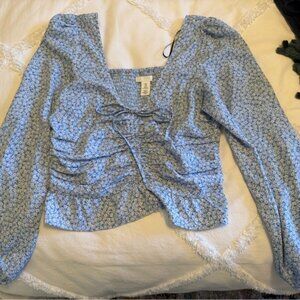 H&M Blue Floral Long Sleeve Top